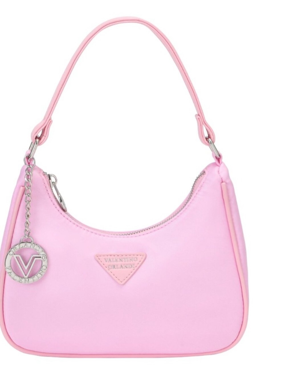 Valentino Orlandi Mia Crescent Baby Pink Nylon Shoulder Bag NWT Italy